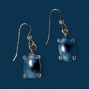 Silver Tone Star Sapphire French Hook Oval Dangle Earrings